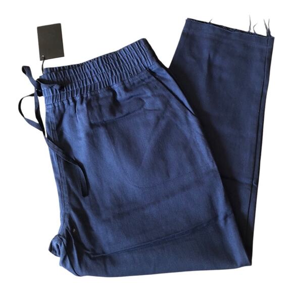 Area Stars NWT Women’s Navy Blue Ali Cropped Drawstring Cut Hem Pants Large - Picture 4 of 16